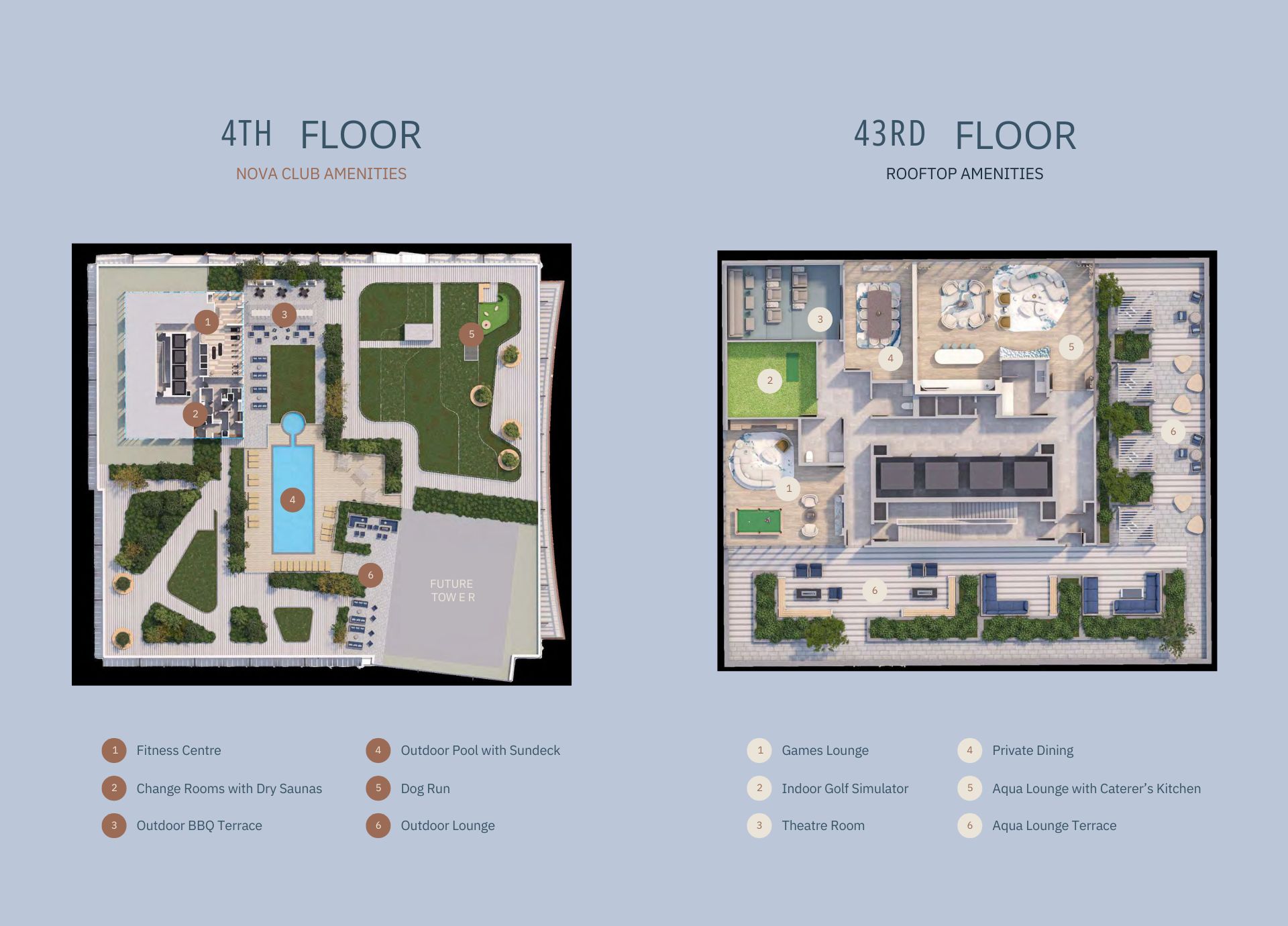 Aquanova Condos 3rd and 4th floor plans showcasing layouts in Lakeview Village.
