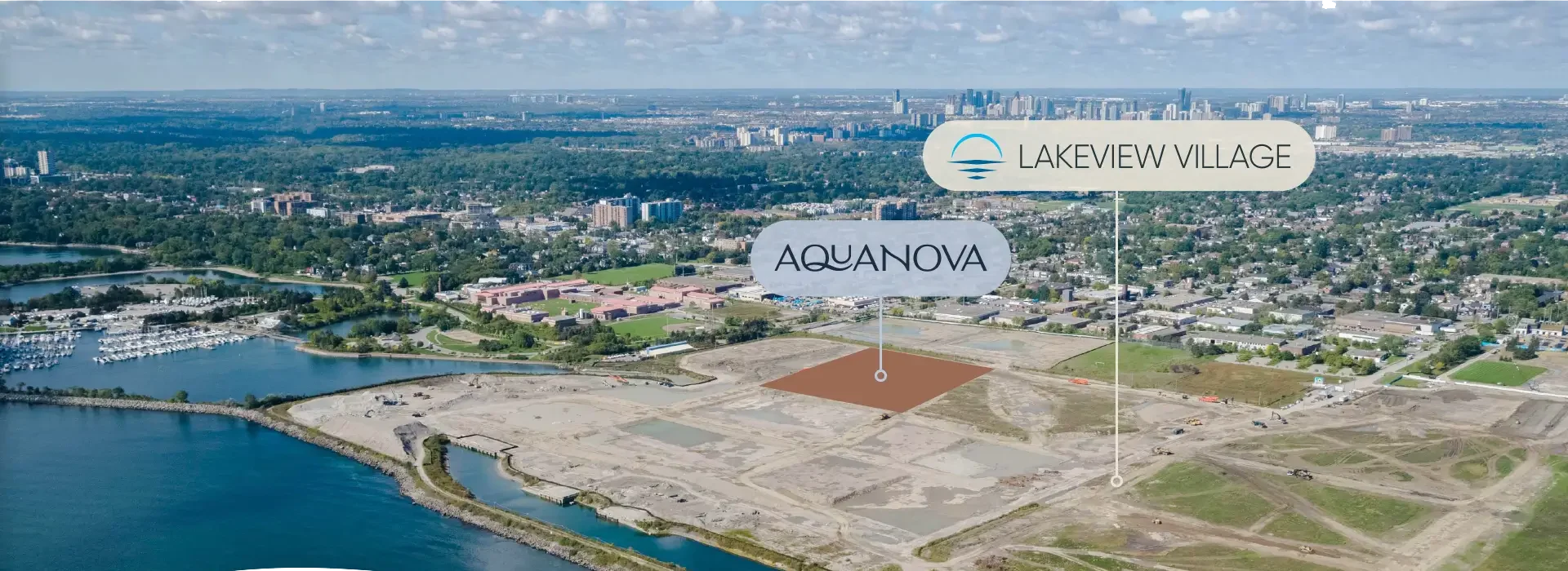Land plot showing area of Lakeview Village and Aquanova Condos near the waterfront.